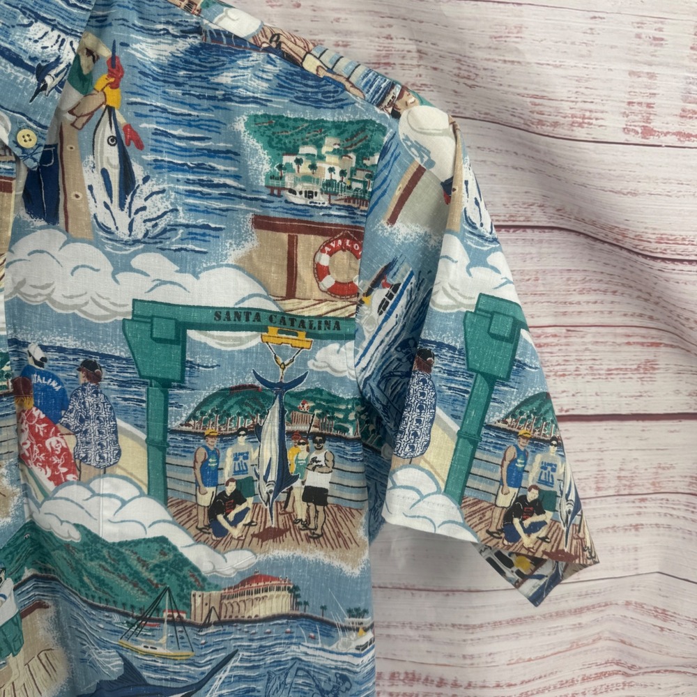 Reyn Spooner Shirt Mens XL Santa Catalina Island Fishing Short Sleeve Button - Picture 3 of 10